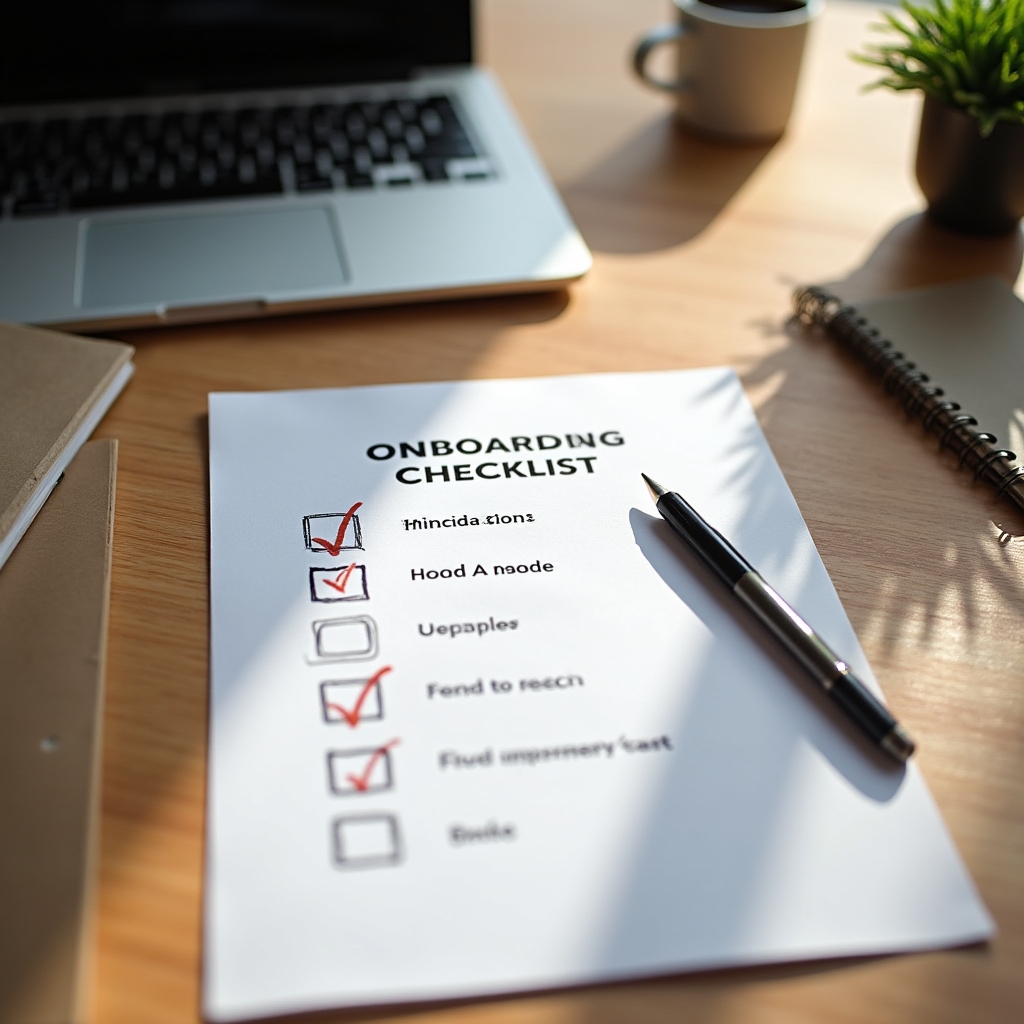 Checklist onboardingu položený na pracovním stole